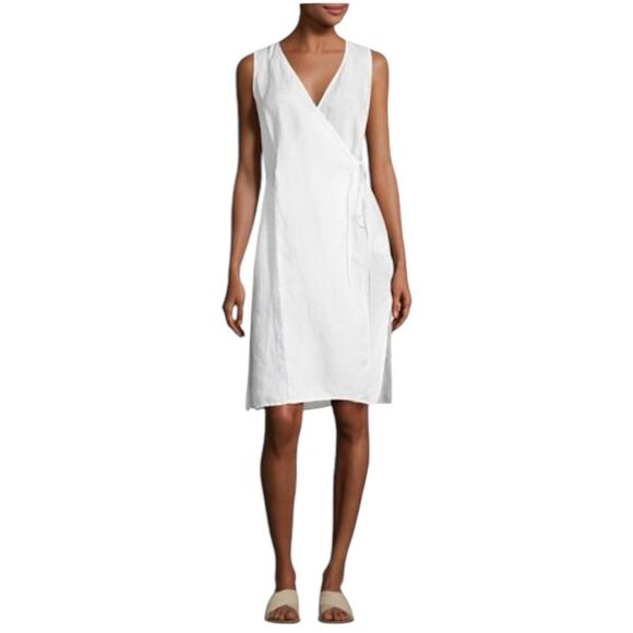 Eileen Fisher Top Women’s Organic Handkerchief Linen V Neck Wrap White Small P - Picture 2 of 13